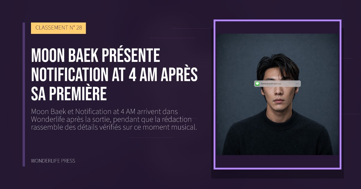Wonderlife Press: Moon Baek présente Notification at 4 AM après sa première. pochette de la sortie. CLASSEMENT N° 28.