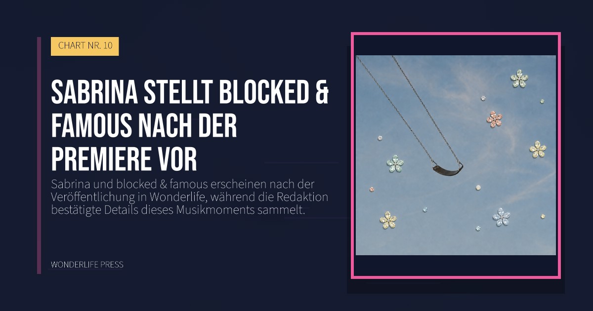 Wonderlife Press: Sabrina stellt blocked & famous nach der Premiere vor. Veröffentlichungscover. CHART NR. 10.