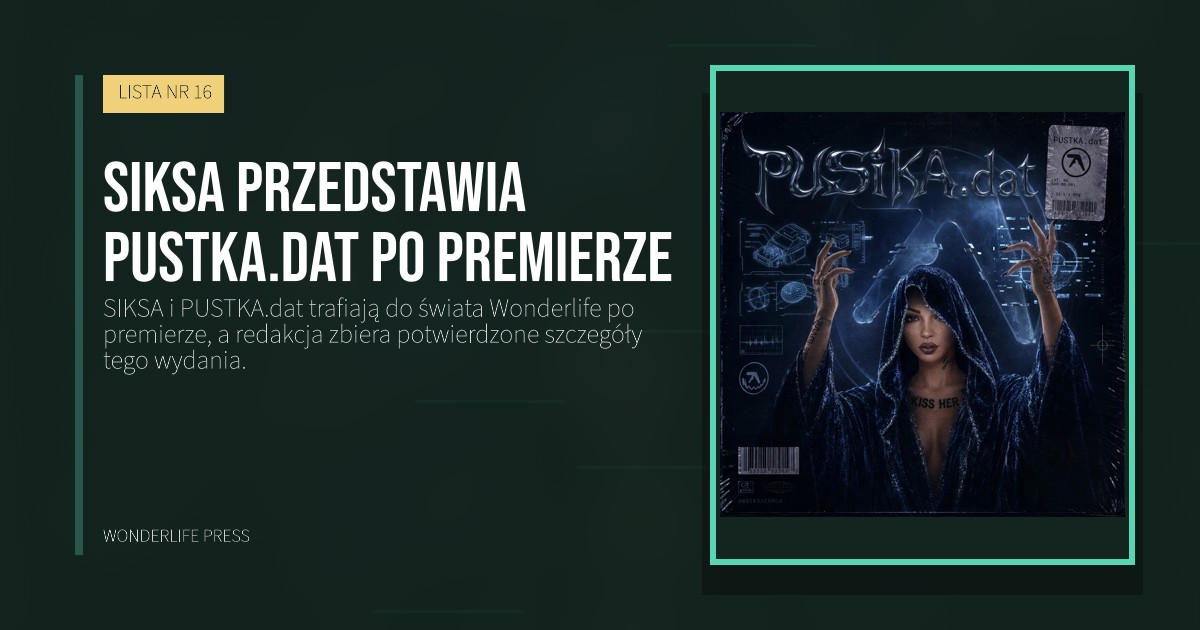 Wonderlife Press: SIKSA przedstawia PUSTKA.dat po premierze. okładka wydawnictwa. LISTA NR 16.