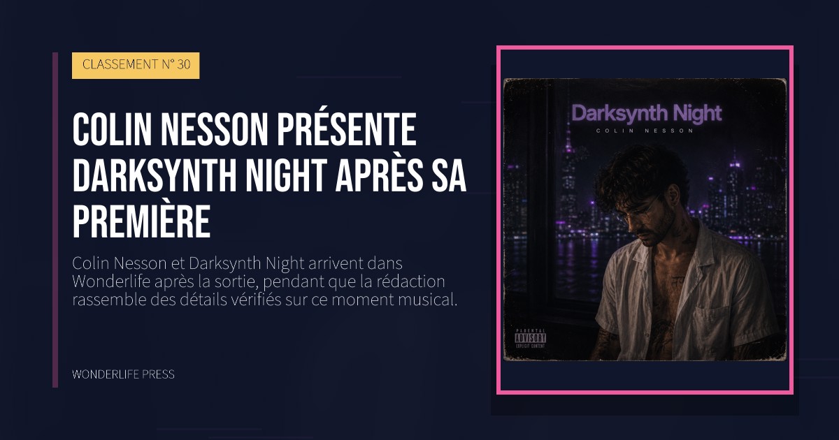 Wonderlife Press: Colin Nesson présente Darksynth Night après sa première. pochette de la sortie. CLASSEMENT N° 30.