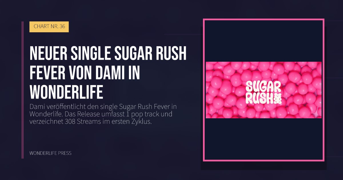 Wonderlife Press: Neuer single Sugar Rush Fever von Dami in Wonderlife. Veröffentlichungscover. CHART NR. 36.