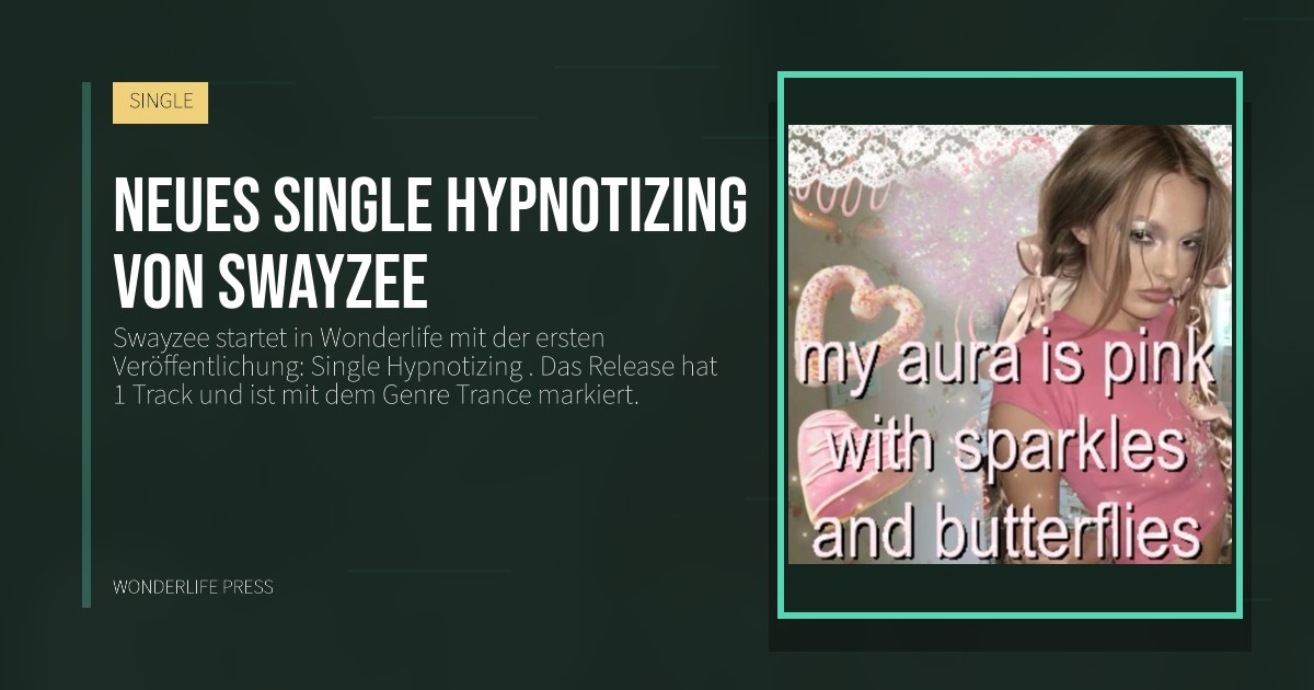 Wonderlife Press: Neues single Hypnotizing  von Swayzee. Veröffentlichungscover. SINGLE.