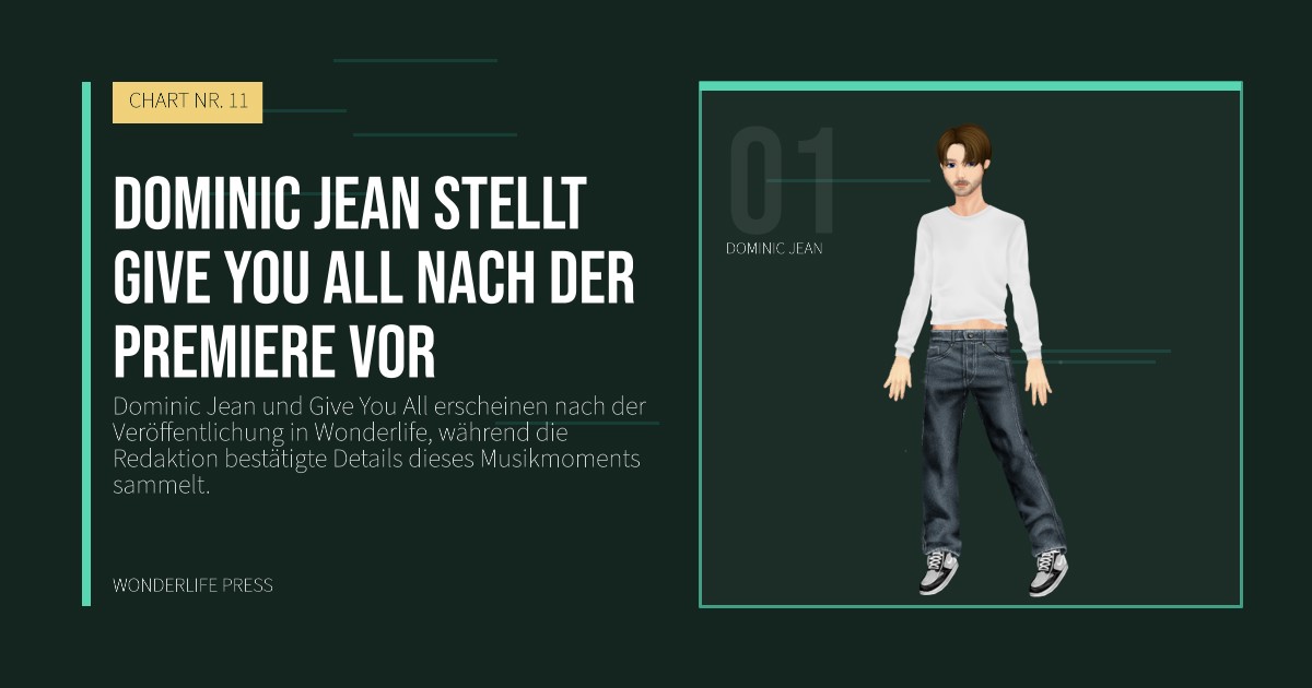 Wonderlife Press: Dominic Jean stellt Give You All nach der Premiere vor. Künstlerporträt. CHART NR. 11.