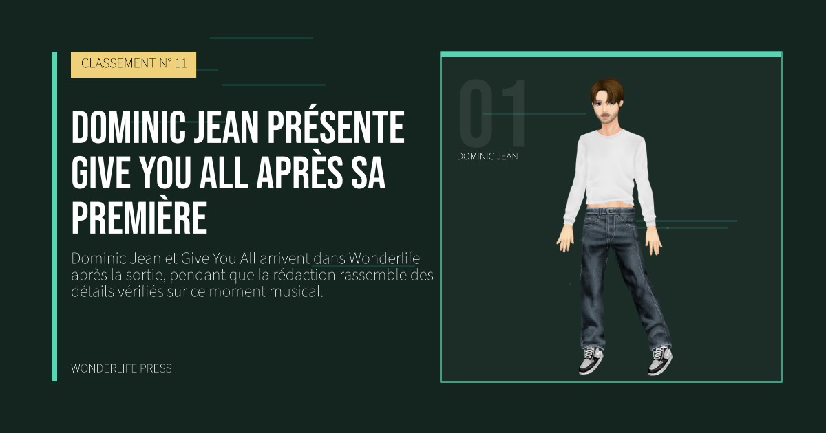 Wonderlife Press: Dominic Jean présente Give You All après sa première. portrait des artistes. CLASSEMENT N° 11.