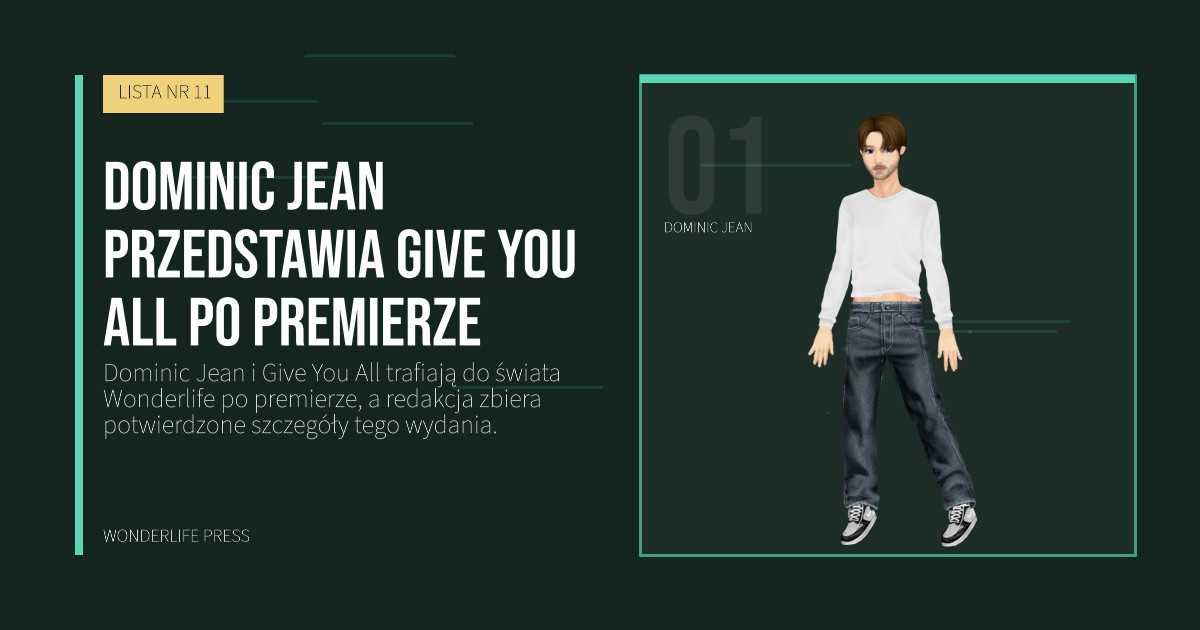 Wonderlife Press: Dominic Jean przedstawia Give You All po premierze. portret artystów. LISTA NR 11.