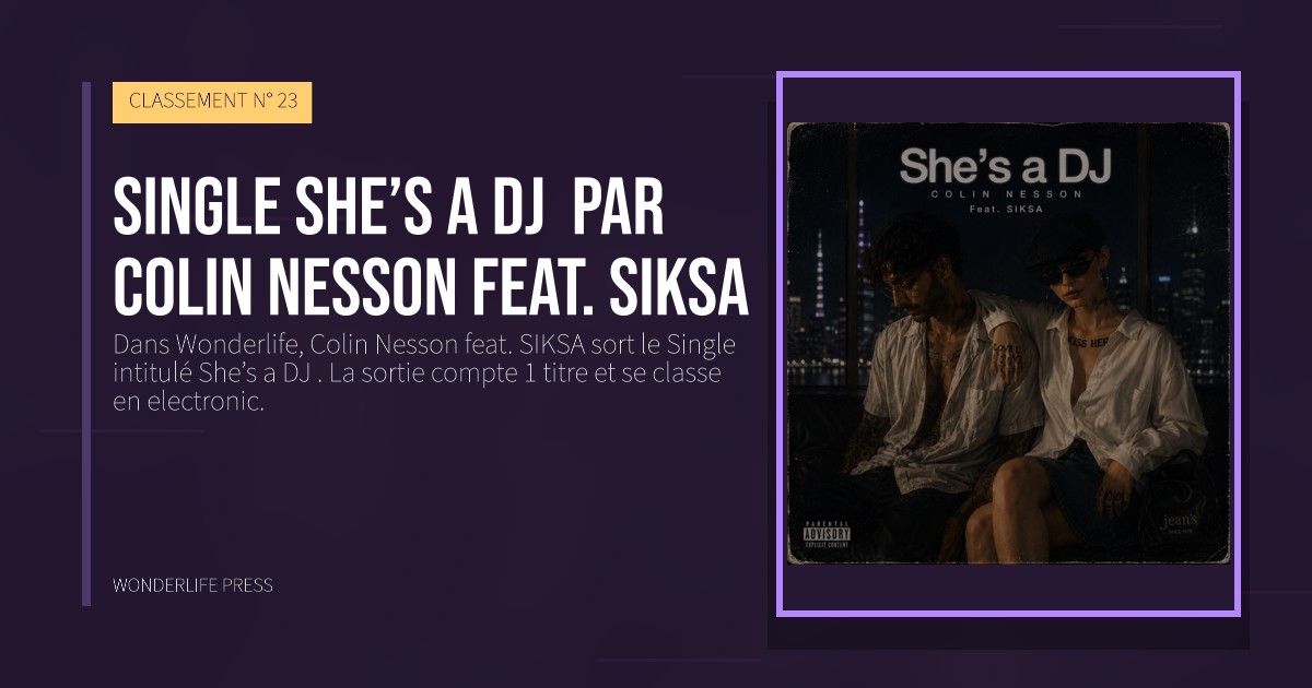 Wonderlife Press: Single She’s a DJ par Colin Nesson feat. SIKSA. pochette de la sortie. CLASSEMENT N° 23.