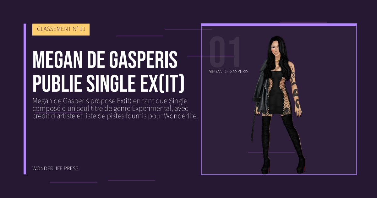 Wonderlife Press: Megan de Gasperis publie single Ex(it). portrait des artistes. CLASSEMENT N° 11.