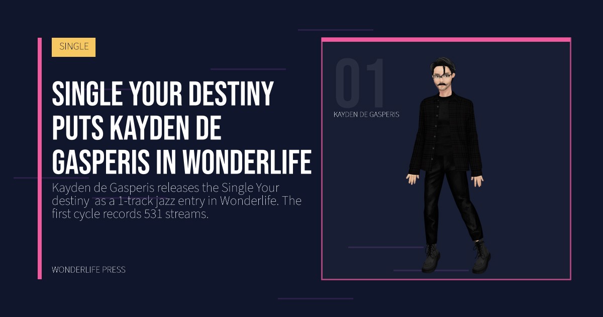 Wonderlife Press: Single Your destiny puts Kayden de Gasperis in Wonderlife. artist portrait. SINGLE.