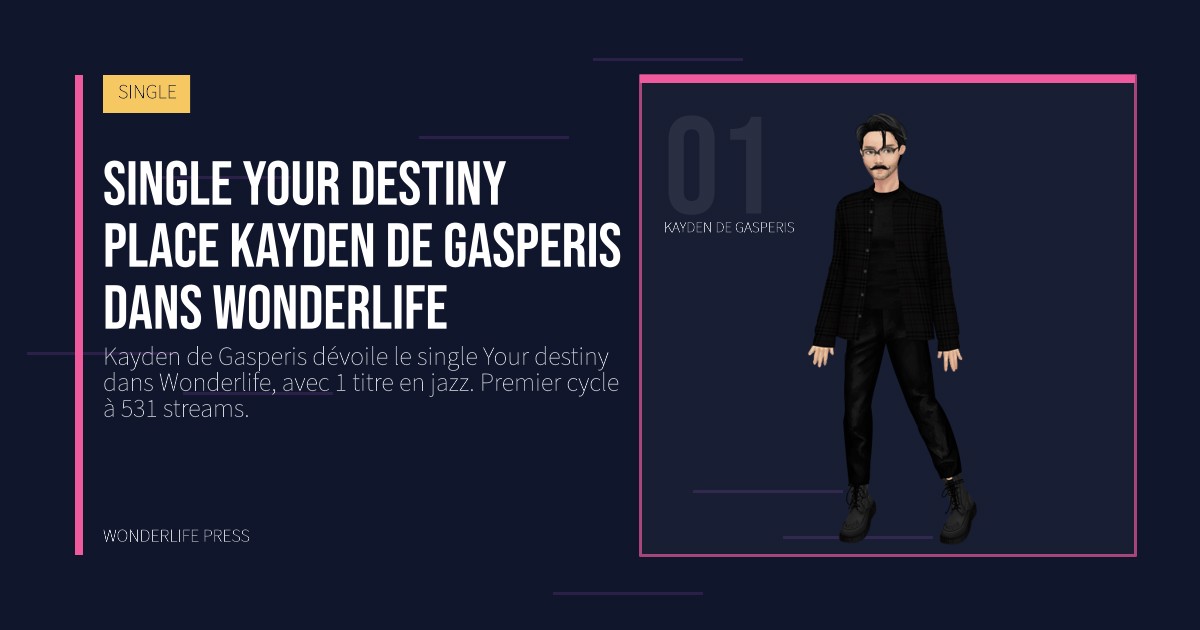 Wonderlife Press: Single Your destiny place Kayden de Gasperis dans Wonderlife. portrait des artistes. SINGLE.