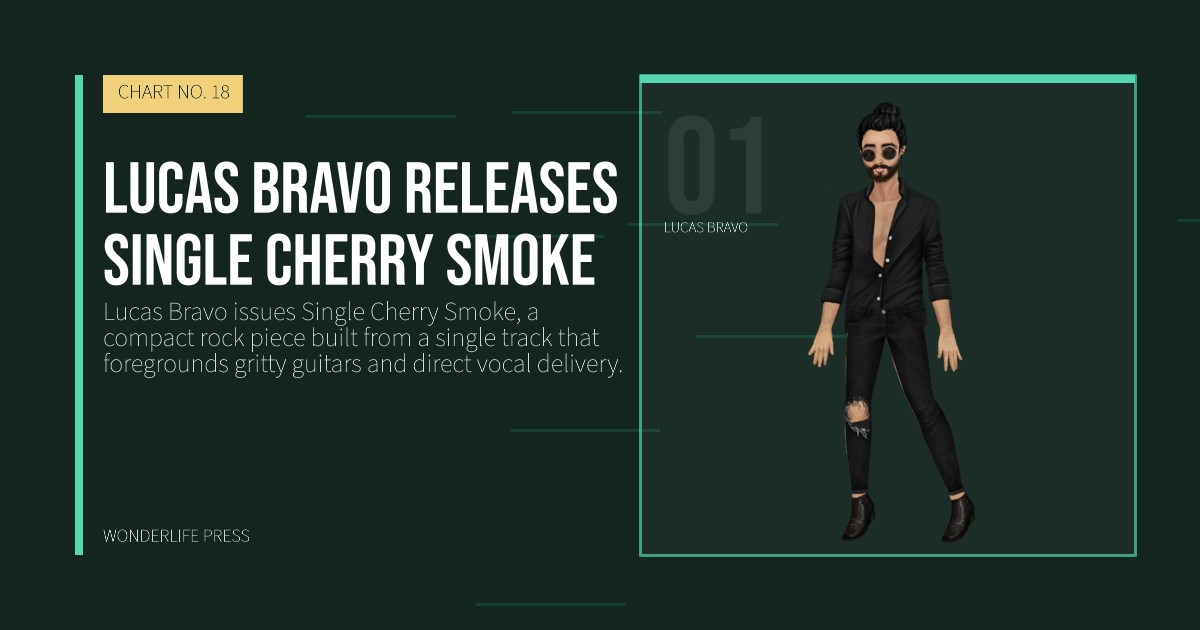 Wonderlife Press: Lucas Bravo releases Single Cherry Smoke. artist portrait. CHART NO. 18.