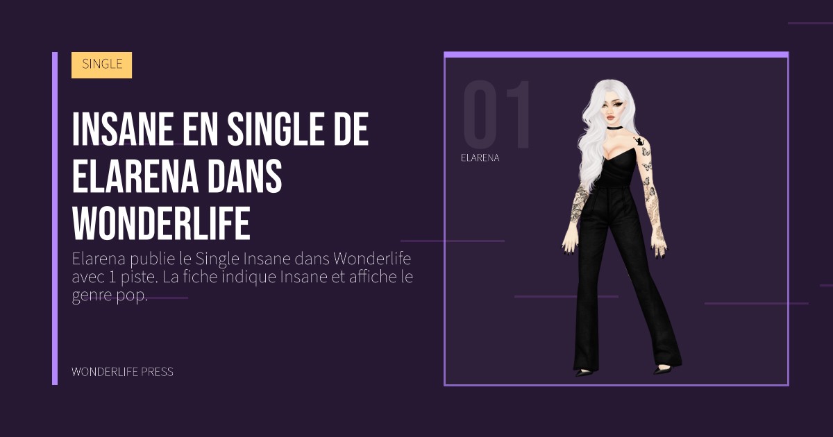 Wonderlife Press: Insane en Single de Elarena dans Wonderlife. portrait des artistes. SINGLE.