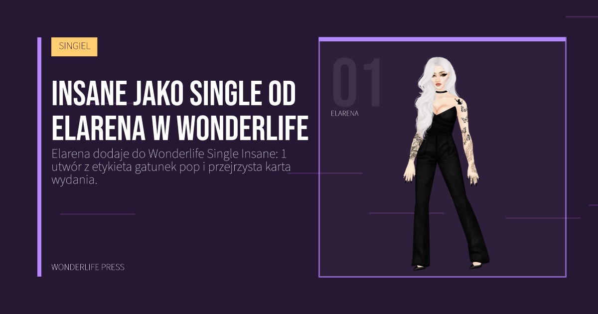 Wonderlife Press: Insane jako Single od Elarena w Wonderlife. portret artystów. SINGIEL.