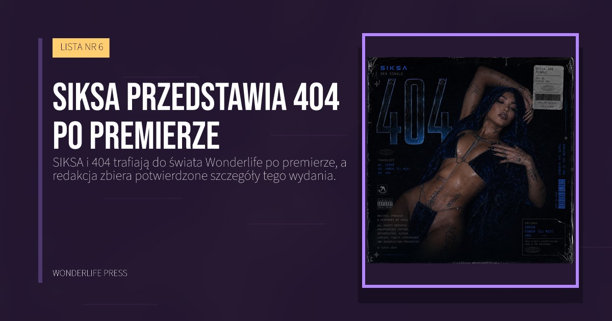 Wonderlife Press: SIKSA przedstawia 404 po premierze. okładka wydawnictwa. LISTA NR 6.