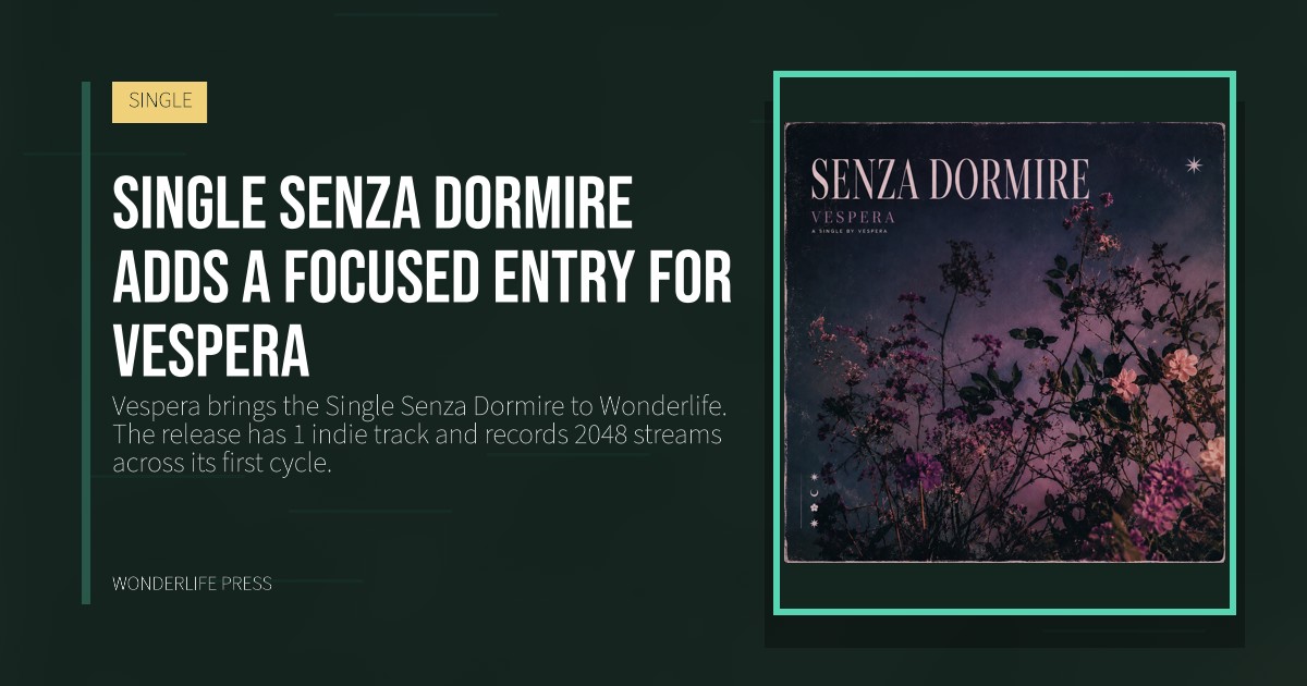 Wonderlife Press: Single Senza Dormire adds a focused entry for Vespera. release artwork. SINGLE.