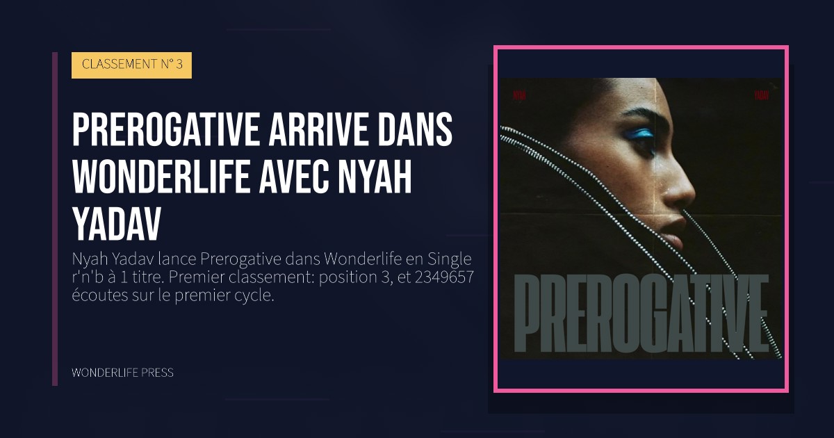 Wonderlife Press: Prerogative arrive dans Wonderlife avec Nyah Yadav. pochette de la sortie. CLASSEMENT N° 3.