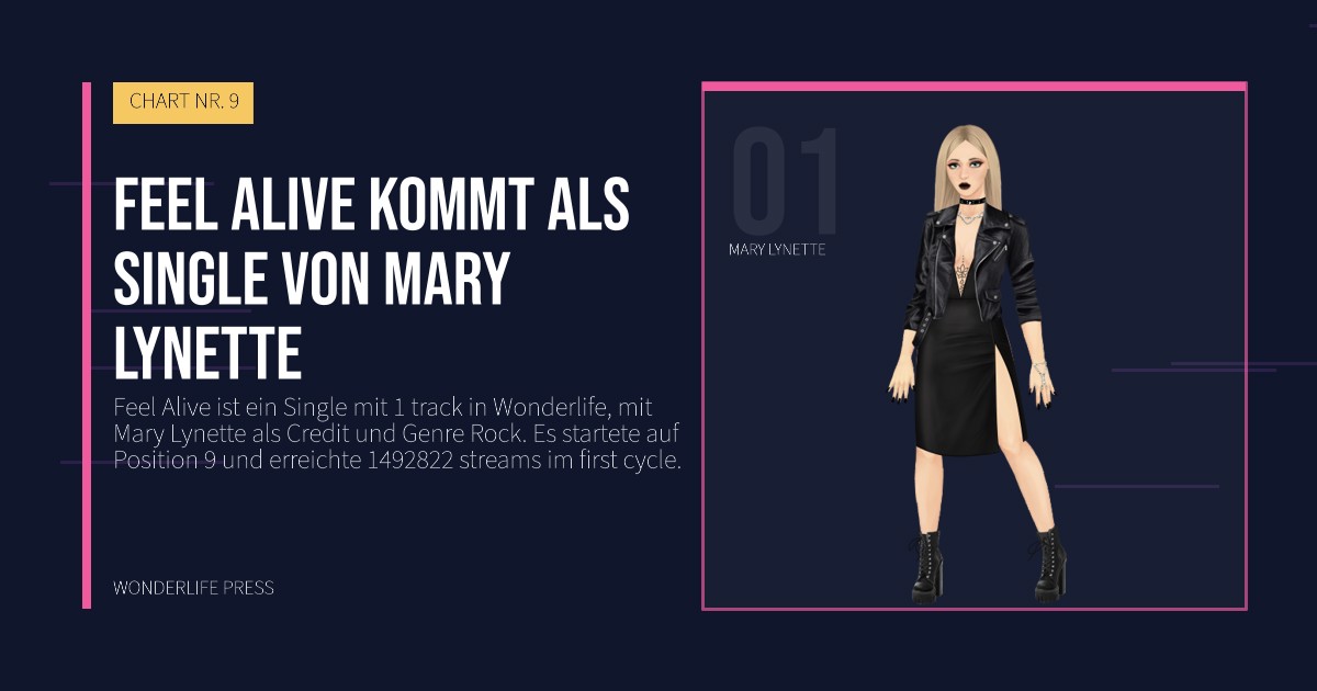 Wonderlife Press: Feel Alive kommt als Single von Mary Lynette. Künstlerporträt. CHART NR. 9.