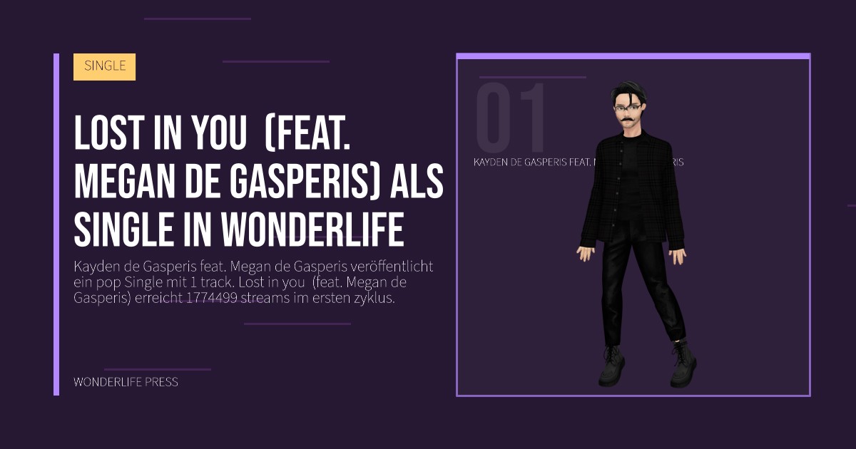 Wonderlife Press: Lost in you (feat. Megan de Gasperis) als Single in Wonderlife. Künstlerporträt. SINGLE.