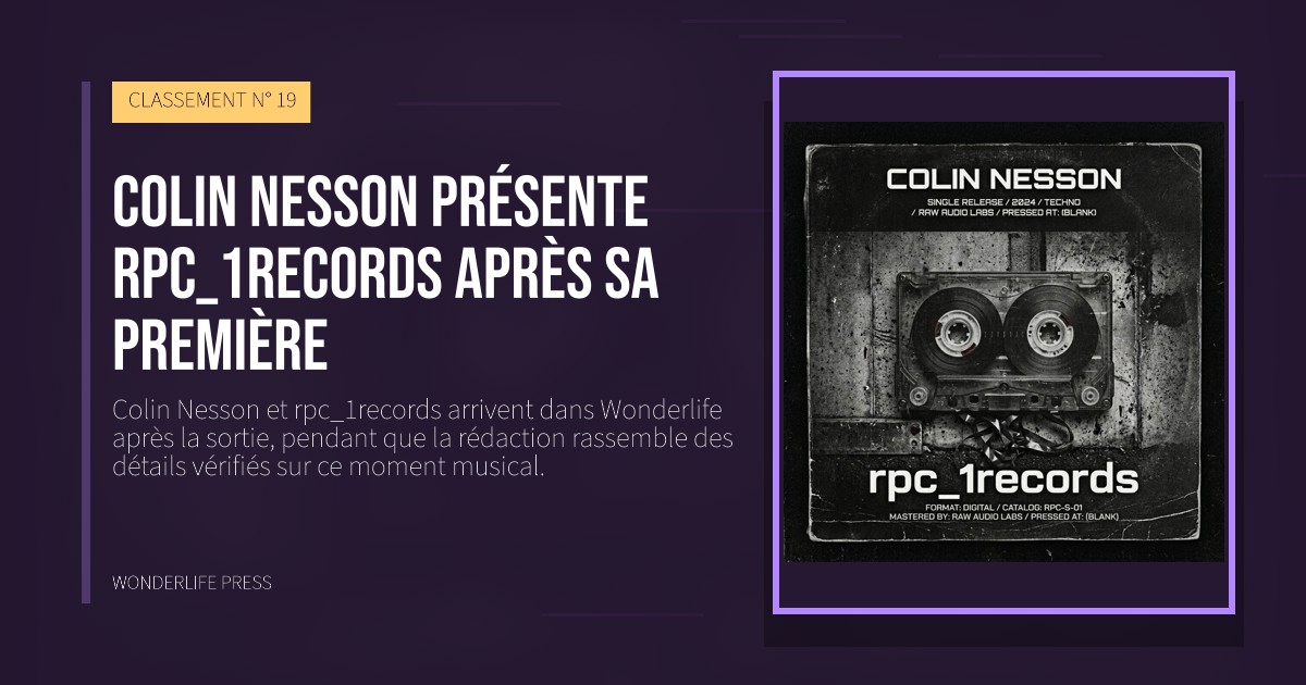 Wonderlife Press: Colin Nesson présente rpc_1records après sa première. pochette de la sortie. CLASSEMENT N° 19.