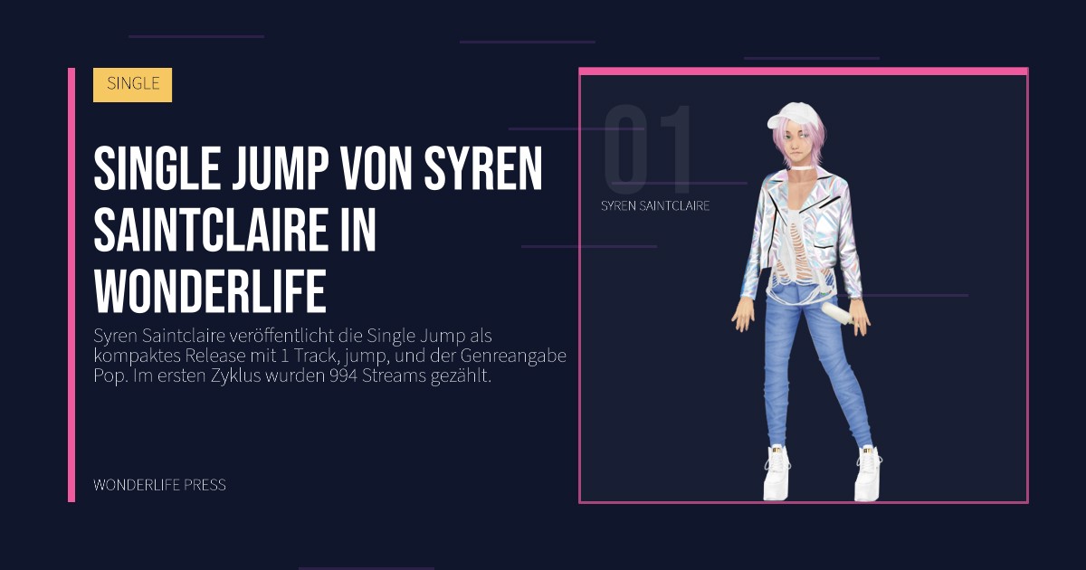 Wonderlife Press: Single Jump von Syren Saintclaire in Wonderlife. Künstlerporträt. SINGLE.