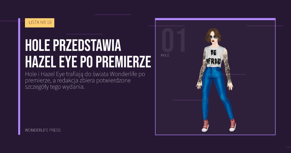 Wonderlife Press: Hole przedstawia Hazel Eye po premierze. portret artystów. LISTA NR 10.