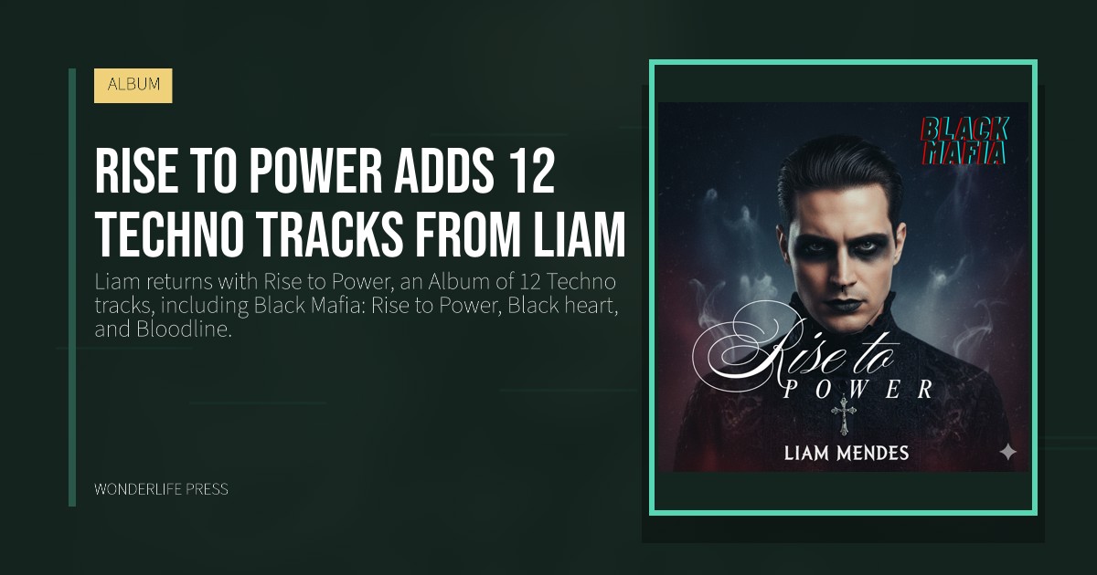 Wonderlife Press: Rise to Power adds 12 Techno tracks from Liam. release artwork. ALBUM.