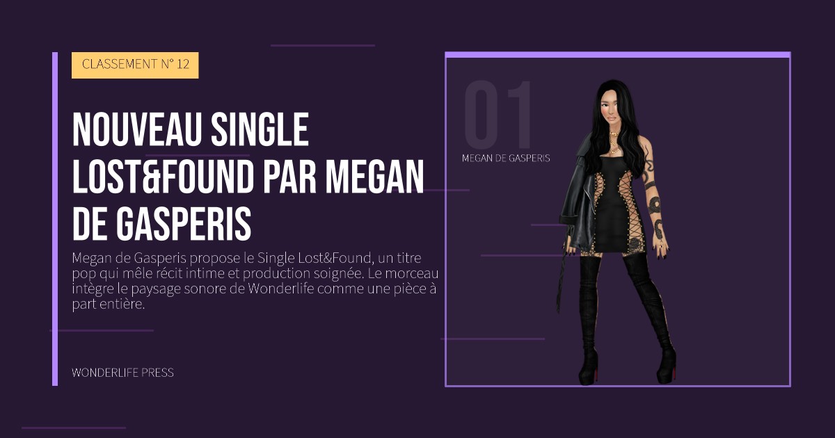 Wonderlife Press: nouveau single Lost&Found par Megan de Gasperis. portrait des artistes. CLASSEMENT N° 12.