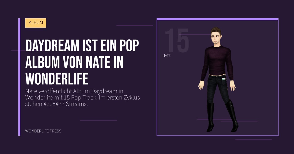 Wonderlife Press: Daydream ist ein Pop Album von Nate in Wonderlife. Künstlerporträt. ALBUM.