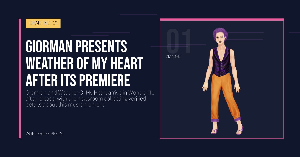 Wonderlife Press: Giorman presents Weather Of My Heart after its premiere. artist portrait. CHART NO. 19.