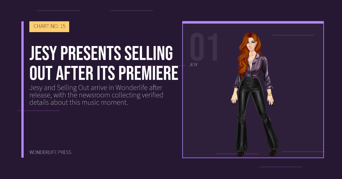 Wonderlife Press: Jesy presents Selling Out after its premiere. artist portrait. CHART NO. 15.