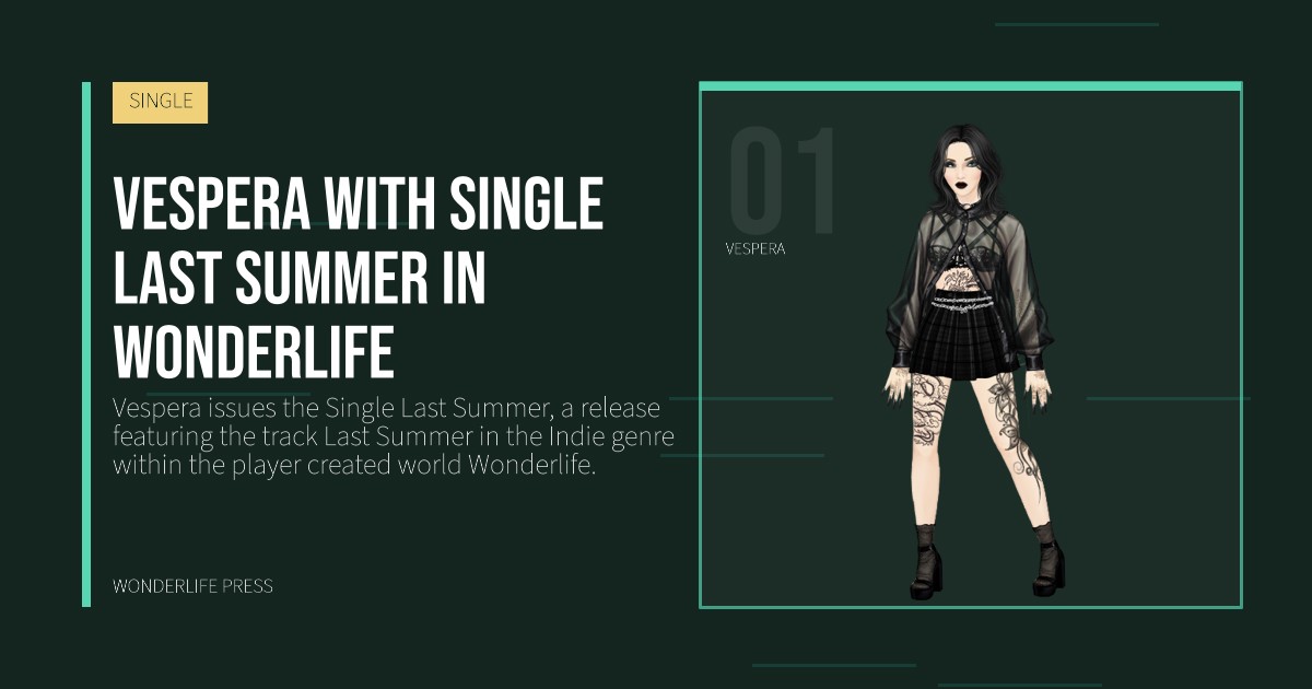 Wonderlife Press: Vespera with single Last Summer in Wonderlife. artist portrait. SINGLE.