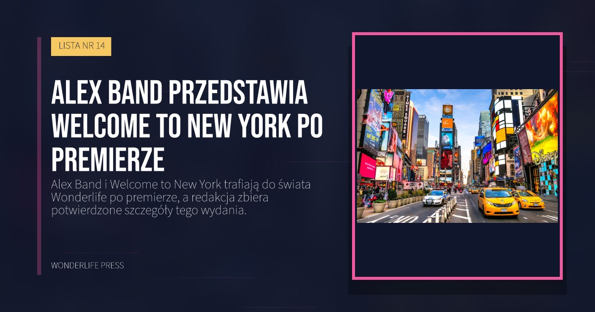 Wonderlife Press: Alex Band przedstawia Welcome to New York po premierze. okładka wydawnictwa. LISTA NR 14.