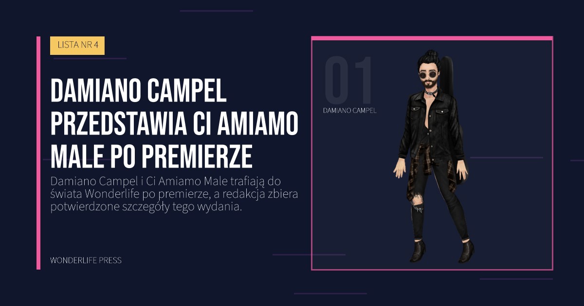 Wonderlife Press: Damiano Campel przedstawia Ci Amiamo Male po premierze. portret artystów. LISTA NR 4.