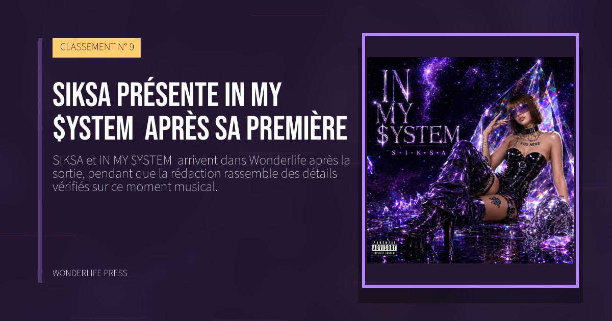 Wonderlife Press: SIKSA présente IN MY $YSTEM après sa première. pochette de la sortie. CLASSEMENT N° 9.