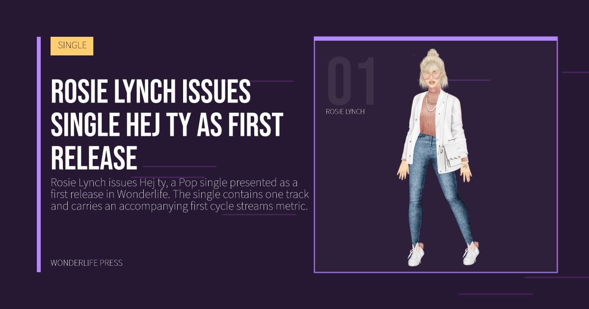 Wonderlife Press: Rosie Lynch issues single Hej ty as first release. artist portrait. SINGLE.