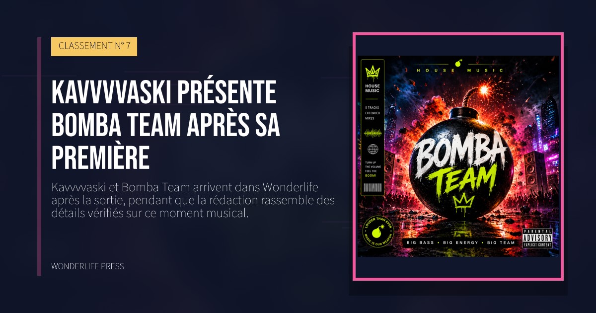 Wonderlife Press: Kavvvvaski présente Bomba Team après sa première. pochette de la sortie. CLASSEMENT N° 7.