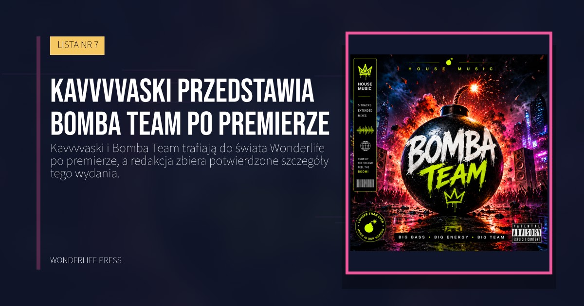 Wonderlife Press: Kavvvvaski przedstawia Bomba Team po premierze. okładka wydawnictwa. LISTA NR 7.