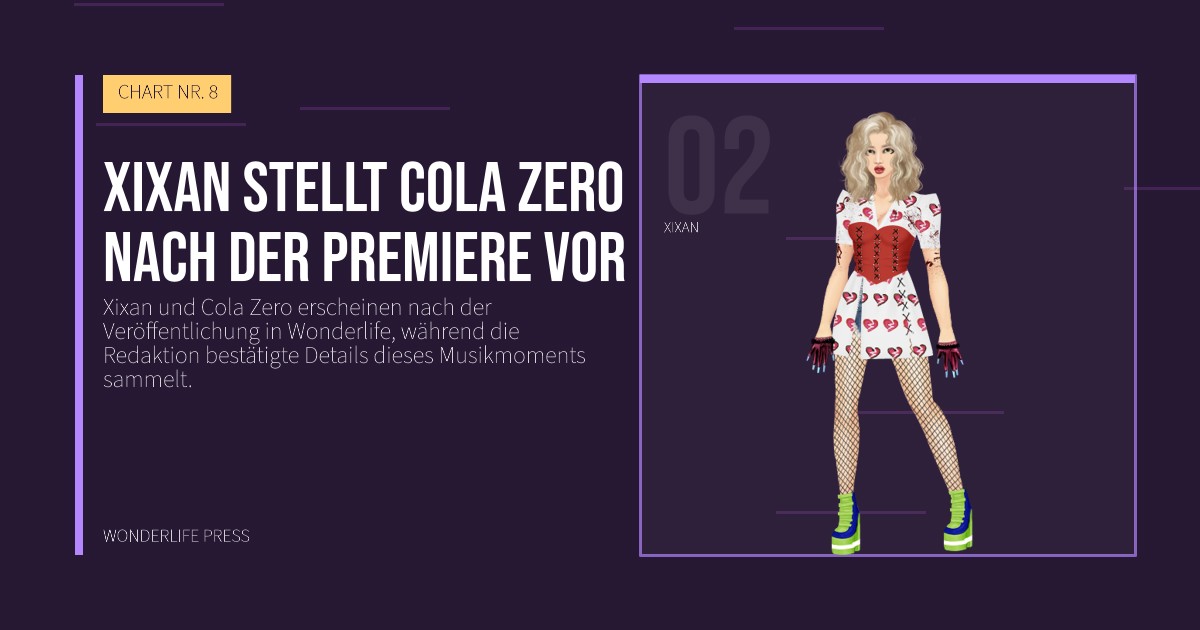 Wonderlife Press: Xixan stellt Cola Zero nach der Premiere vor. Künstlerporträt. CHART NR. 8.