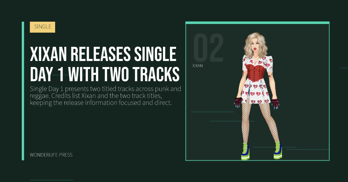 Wonderlife Press: Xixan releases Single Day 1 with two tracks. artist portrait. SINGLE.