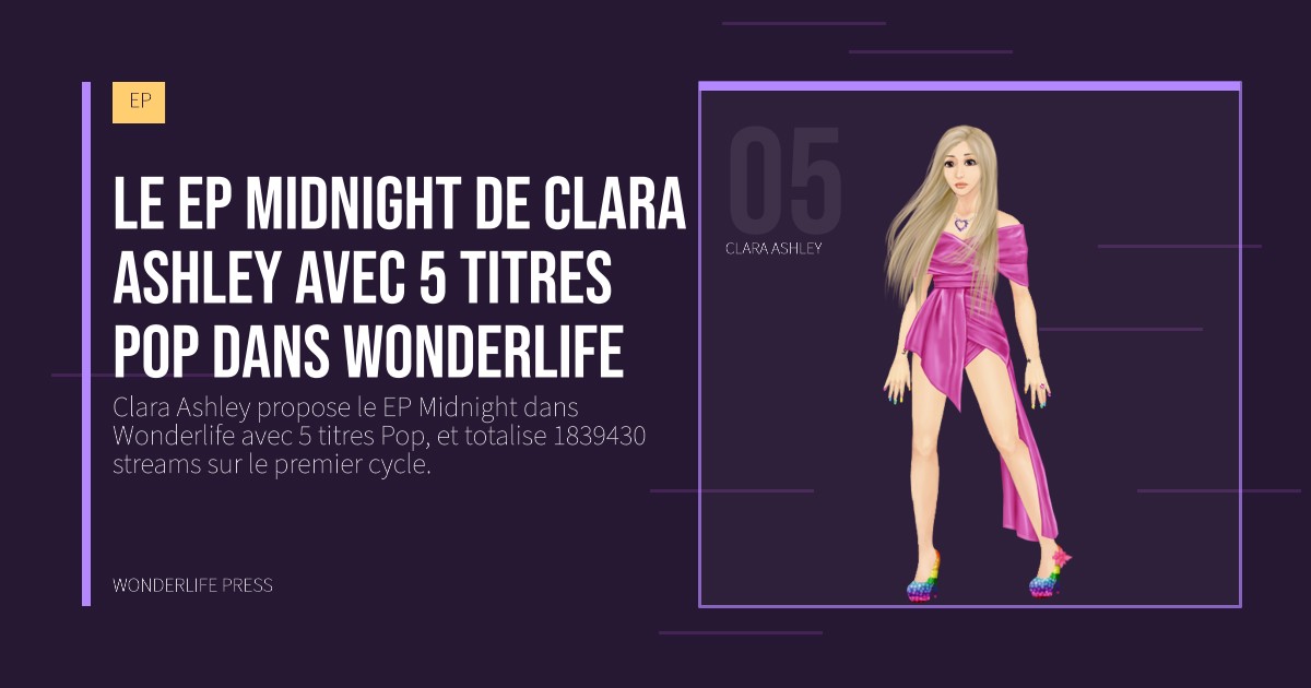 Wonderlife Press: Le EP Midnight de Clara Ashley avec 5 titres Pop dans Wonderlife. portrait des artistes. EP.