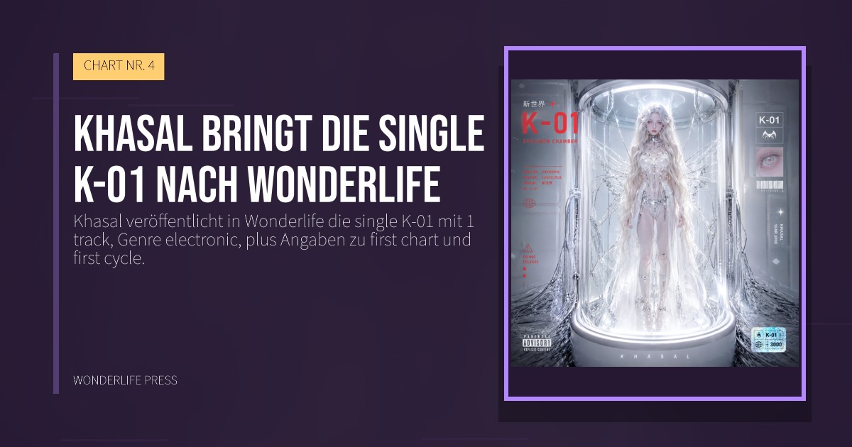Wonderlife Press: Khasal bringt die single K-01 nach Wonderlife. Veröffentlichungscover. CHART NR. 4.