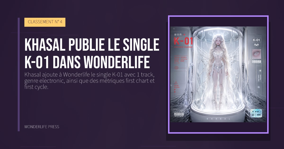Wonderlife Press: Khasal publie le single K-01 dans Wonderlife. pochette de la sortie. CLASSEMENT N° 4.