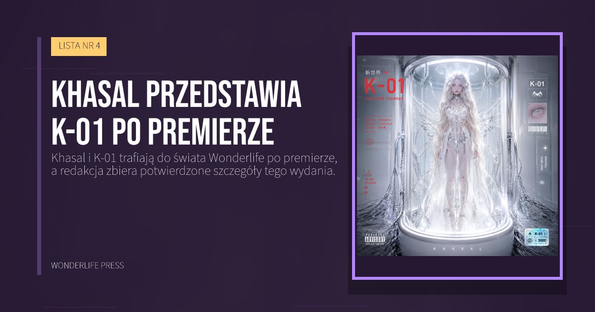 Wonderlife Press: Khasal przedstawia K-01 po premierze. okładka wydawnictwa. LISTA NR 4.