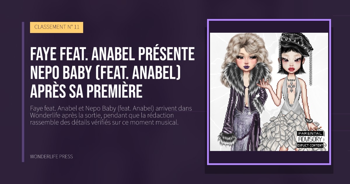 Wonderlife Press: Faye feat. Anabel présente Nepo Baby (feat. Anabel) après sa première. pochette de la sortie. CLASSEMENT N° 11.