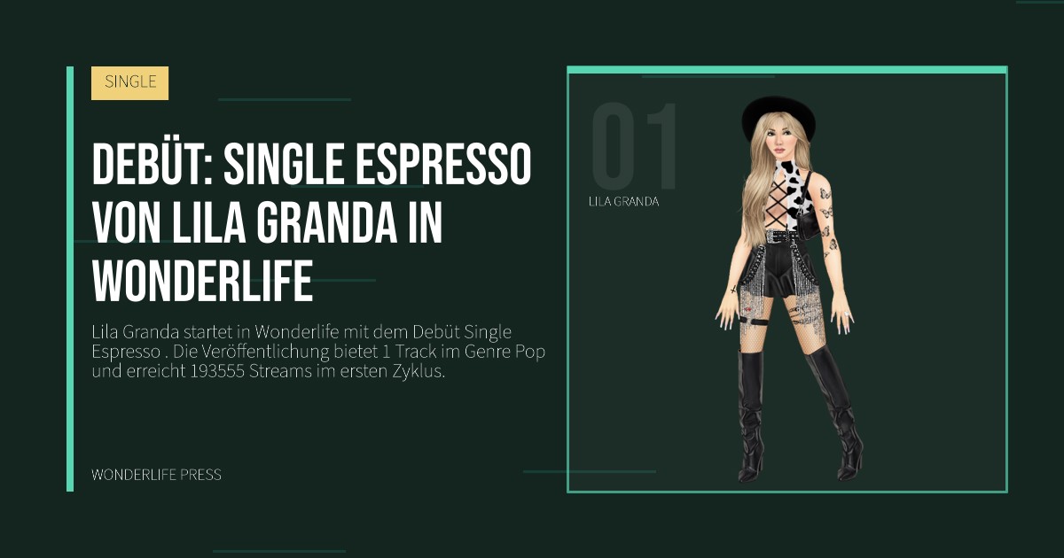 Wonderlife Press: Debüt: Single Espresso von Lila Granda in Wonderlife. Künstlerporträt. SINGLE.