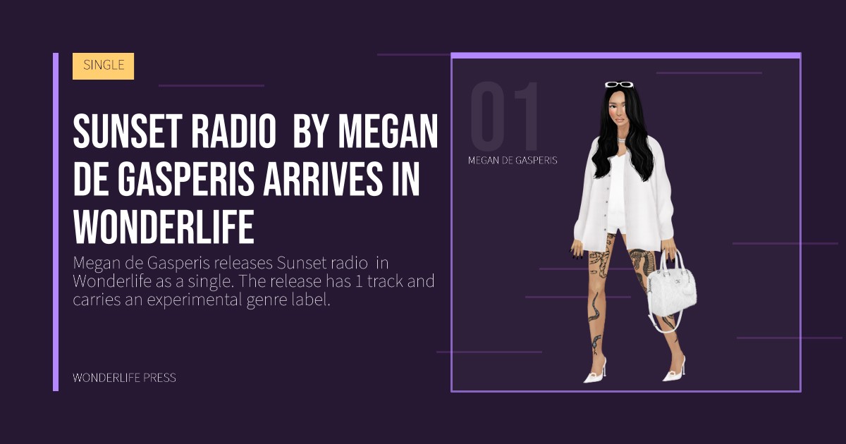 Wonderlife Press: Sunset radio by Megan de Gasperis arrives in Wonderlife. artist portrait. SINGLE.