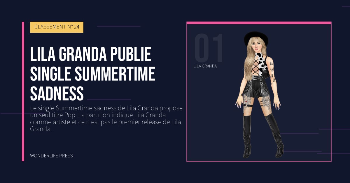 Wonderlife Press: Lila Granda publie single Summertime sadness. portrait des artistes. CLASSEMENT N° 24.