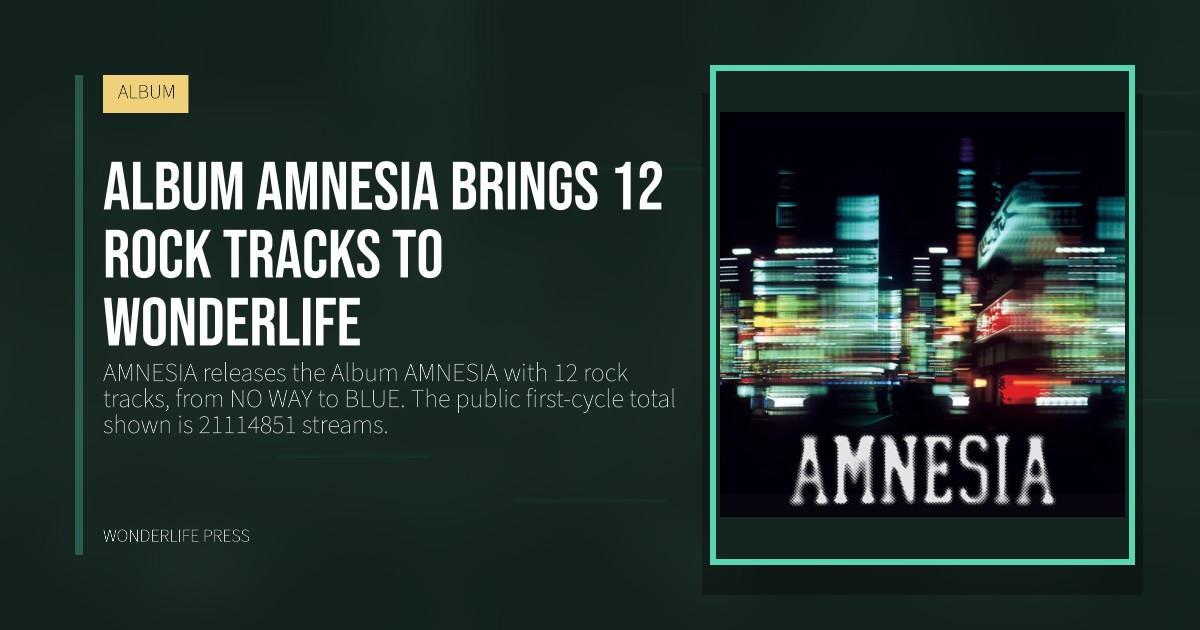 Wonderlife Press: Album AMNESIA brings 12 rock tracks to Wonderlife. release artwork. ALBUM.