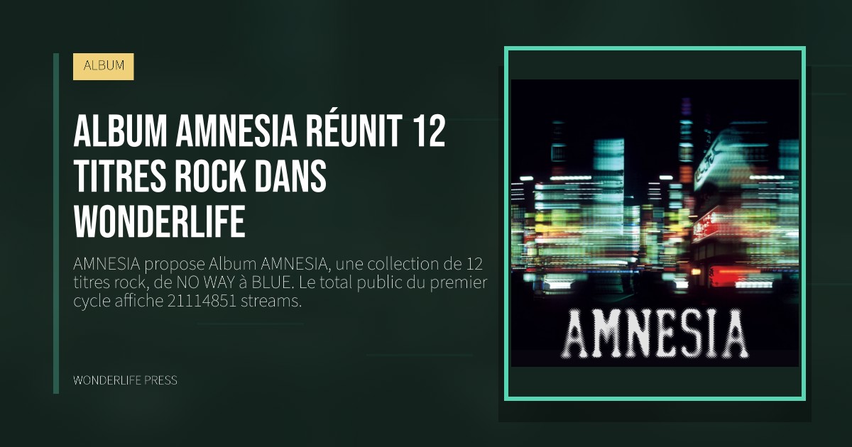 Wonderlife Press: Album AMNESIA réunit 12 titres rock dans Wonderlife. pochette de la sortie. ALBUM.