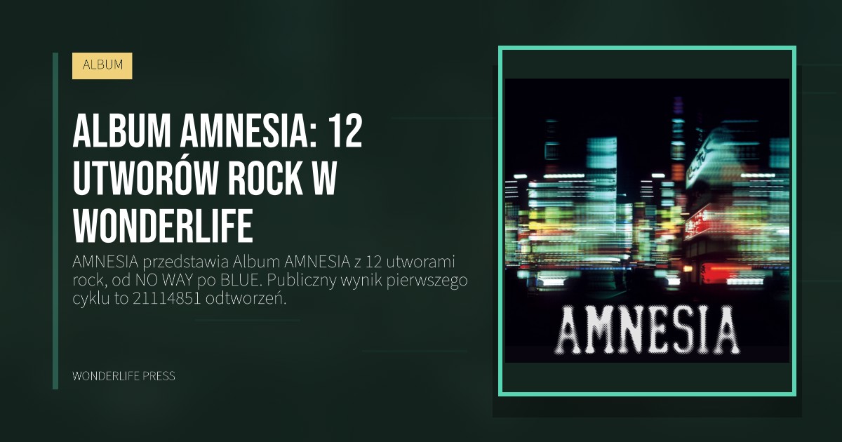 Wonderlife Press: Album AMNESIA: 12 utworów rock w Wonderlife. okładka wydawnictwa. ALBUM.