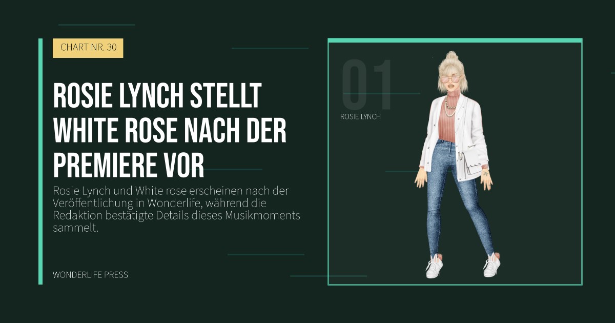 Wonderlife Press: Rosie Lynch stellt White rose nach der Premiere vor. Künstlerporträt. CHART NR. 30.